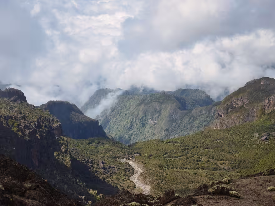 landscape on the kilimanjaro tanzania, trekking on the highest mountain of africa