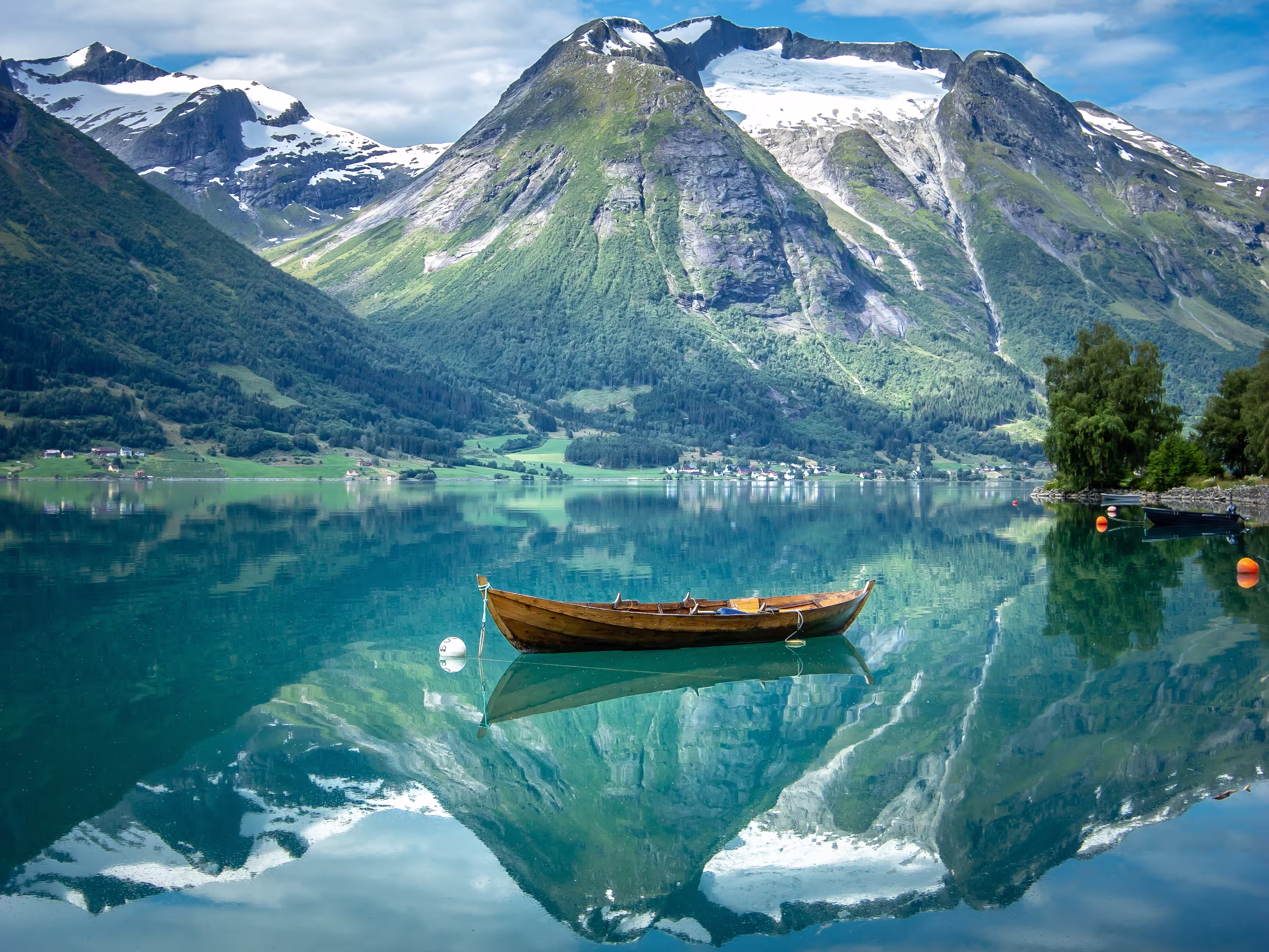 Idyllic scenery in Hjelle, Stryn, Norway. Reflections at its best