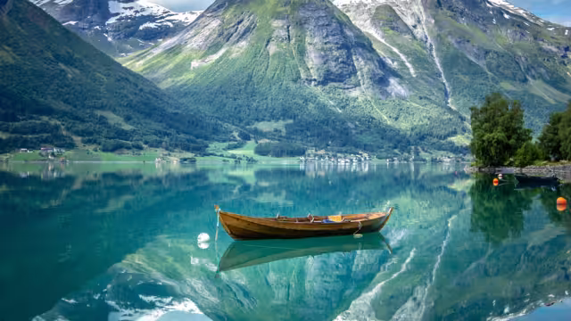 Idyllic scenery in Hjelle, Stryn, Norway. Reflections at its best