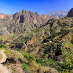 Hiking in the valley Riberira Grande, in the interior of the Island of Santo Antao, Cape Verde