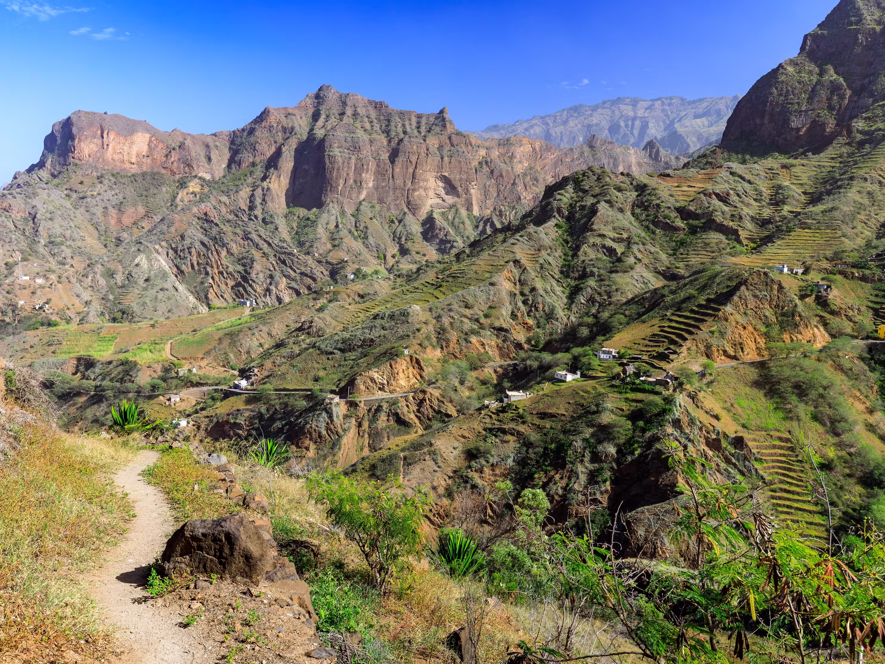 Hiking in the valley Riberira Grande, in the interior of the Island of Santo Antao, Cape Verde