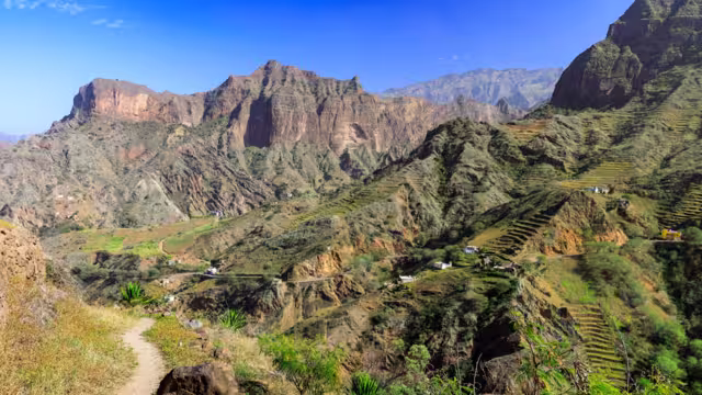 Hiking in the valley Riberira Grande, in the interior of the Island of Santo Antao, Cape Verde
