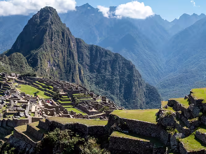 Panoramic view of Machu Picchu and surrounds, Peru