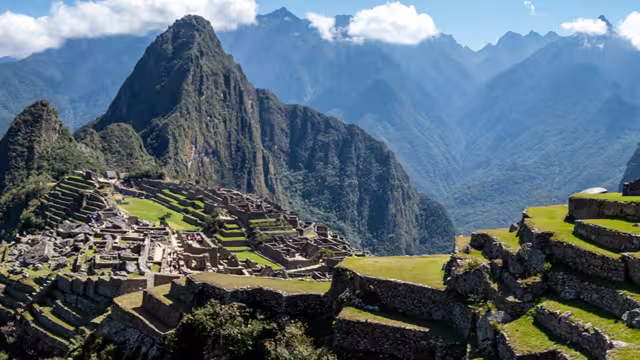 Panoramic view of Machu Picchu and surrounds, Peru