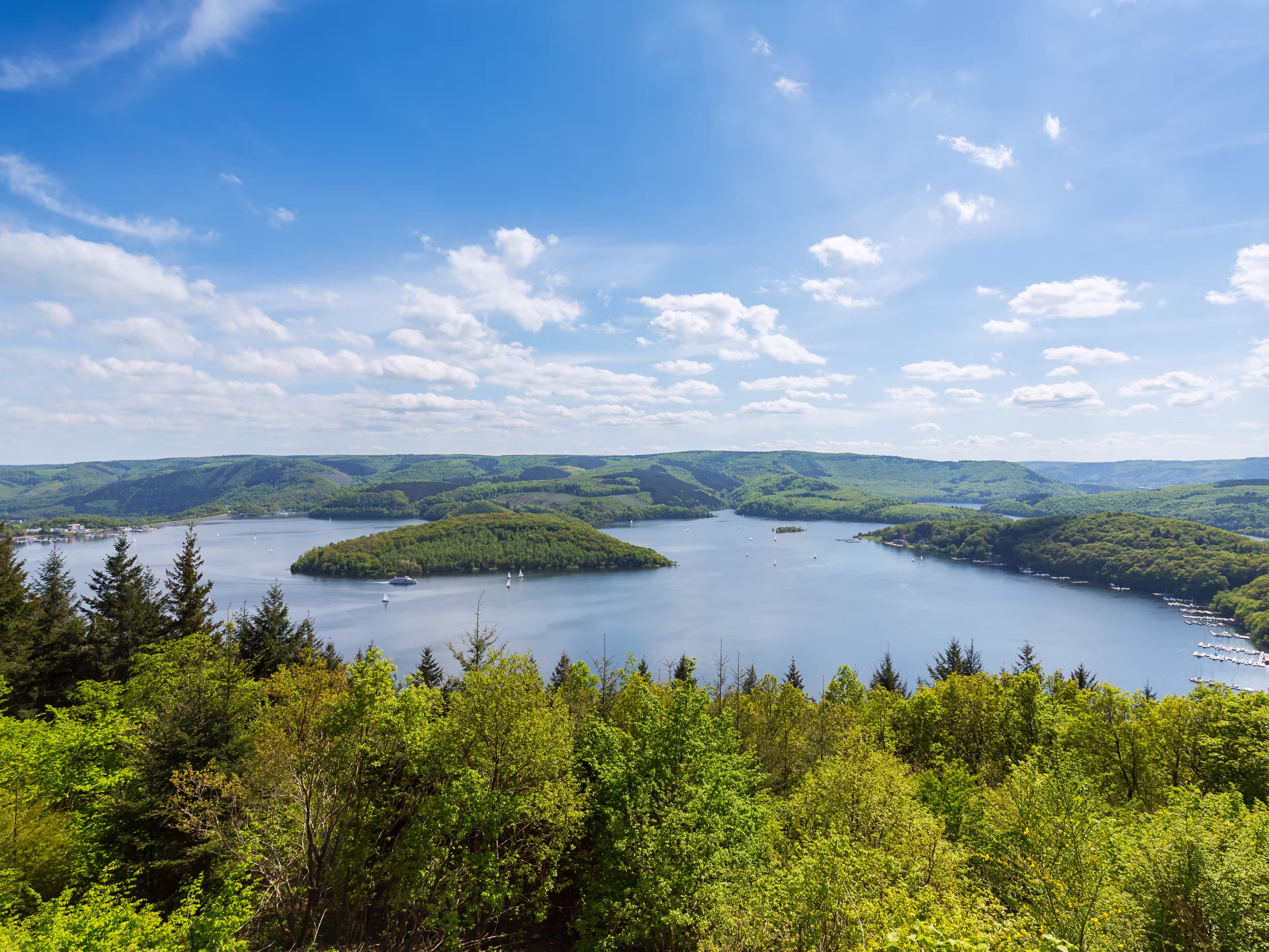Rursee reservoir at the eifel national park in germany