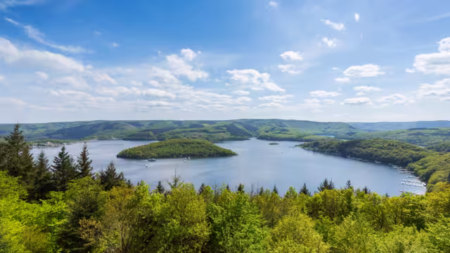 Rursee reservoir at the eifel national park in germany
