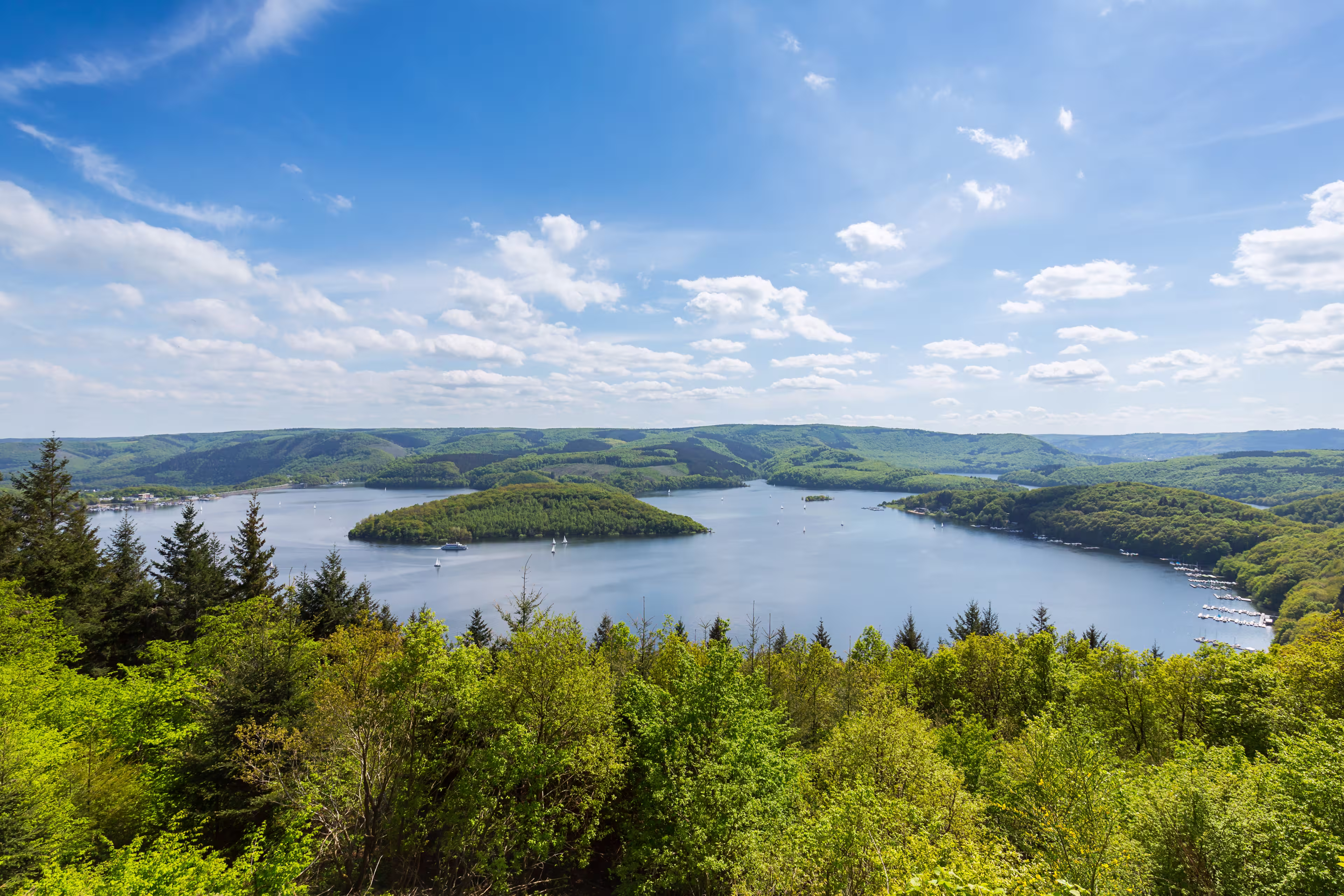 Rursee reservoir at the eifel national park in germany