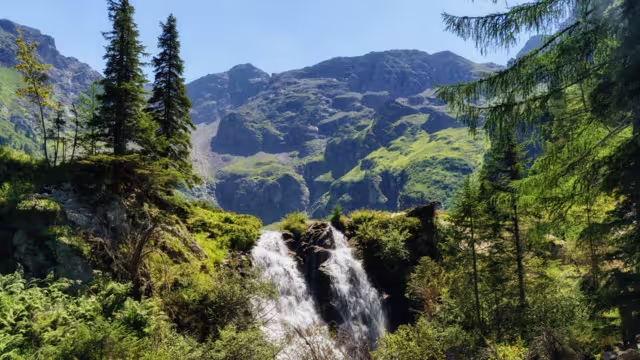 View of the Steirischer Bodensee Waterfall. Haus im Ennstal, Austria.