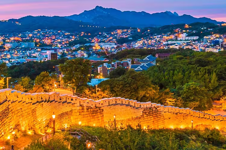 Gorgeous view of Seoul from Naksan Park in the evening, South Korea