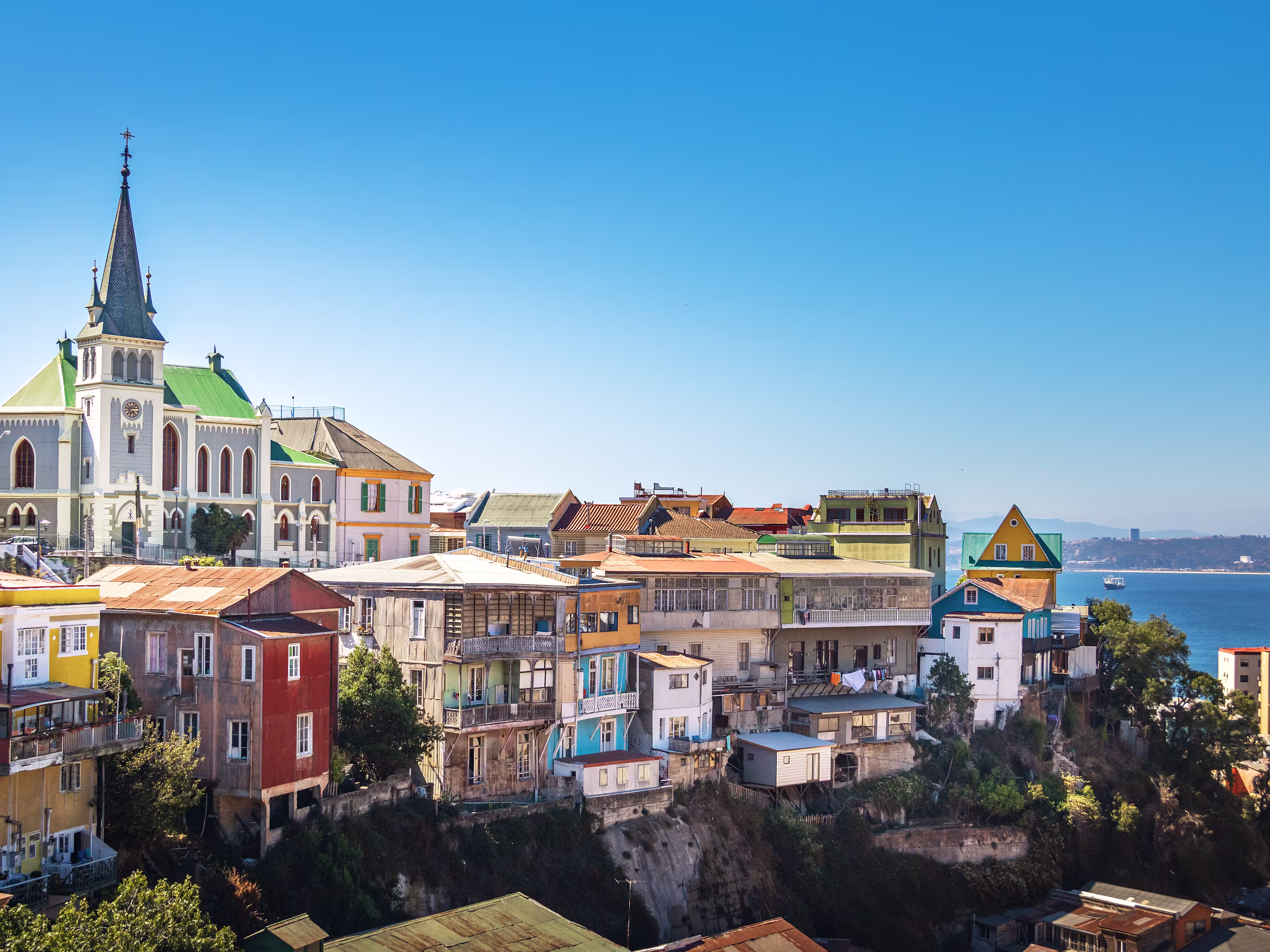 Valparaiso Skyline with Lutheran Church - Valparaiso, Chile