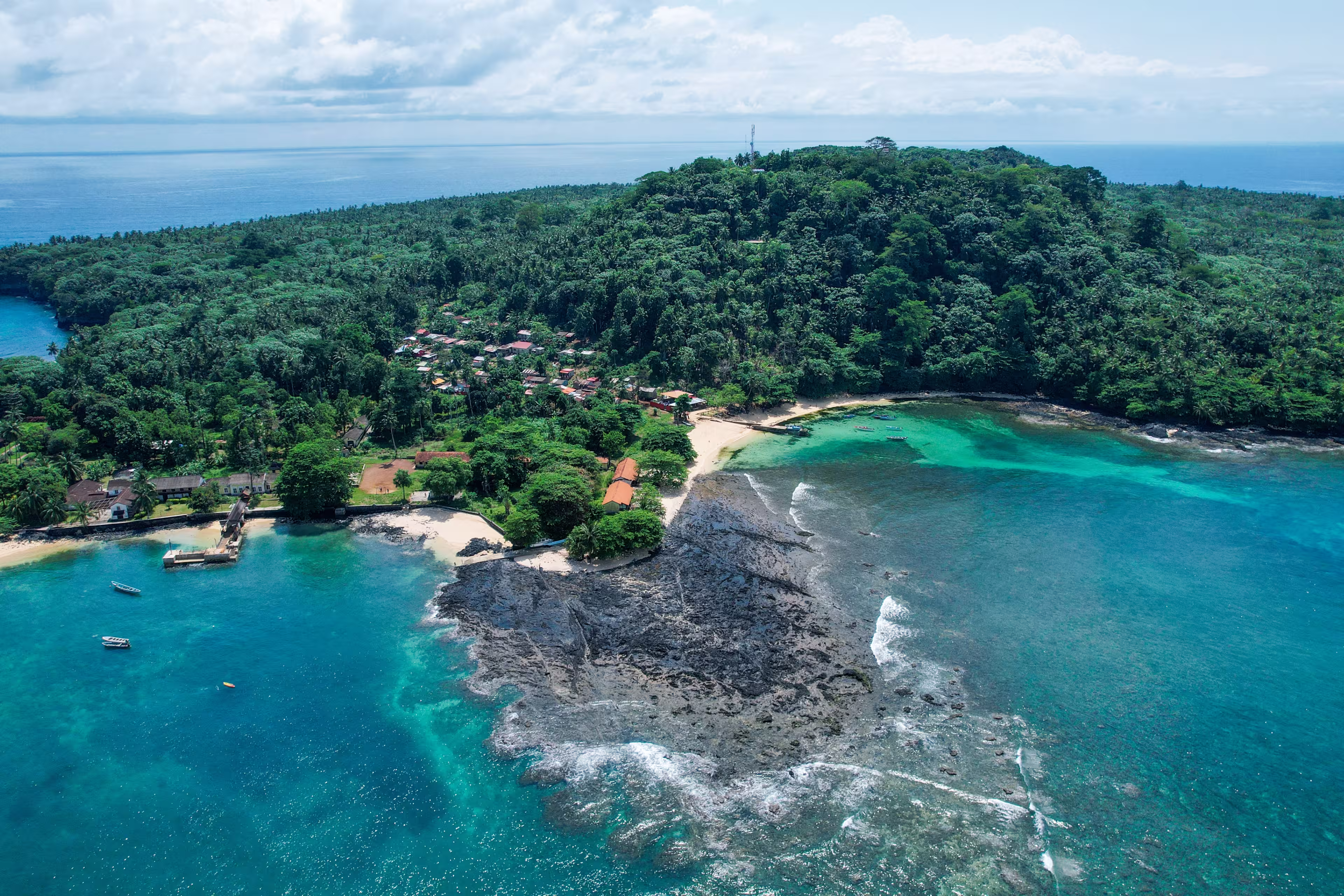 Amazing aerial view from Ilheu das Rolas in São Tomé e Principe,Africa