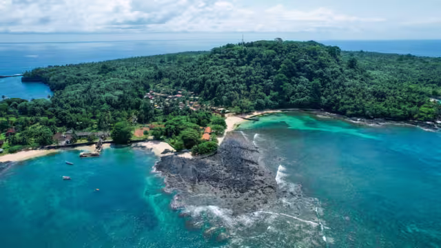 Amazing aerial view from Ilheu das Rolas in São Tomé e Principe,Africa