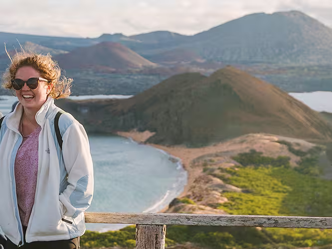 Group of travellers at lookout, Isla Bartolome, Galapagos Islands