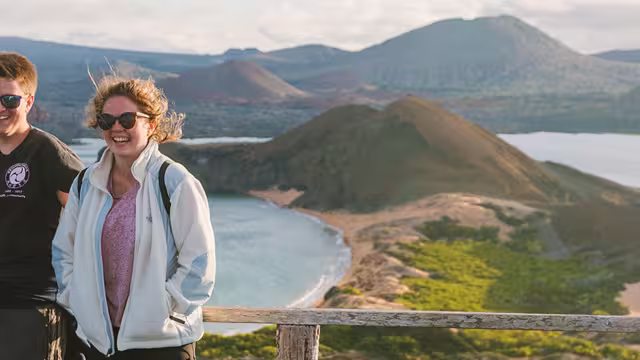 Group of travellers at lookout, Isla Bartolome, Galapagos Islands