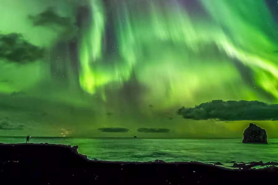 Polarlicht über der Gletscherlagune