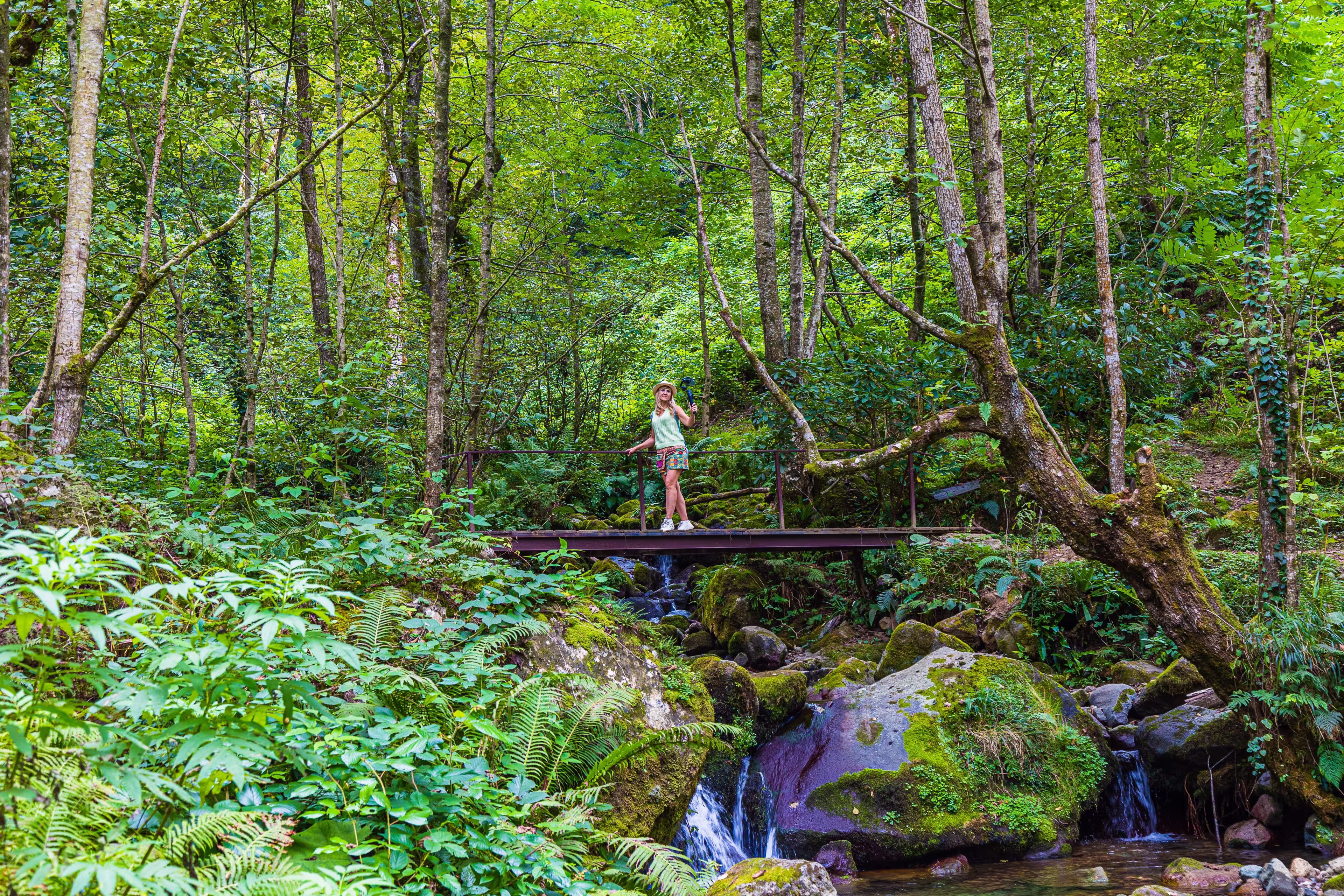 Girl traveler visits Mtirala National Park, Georgia, Adjara
