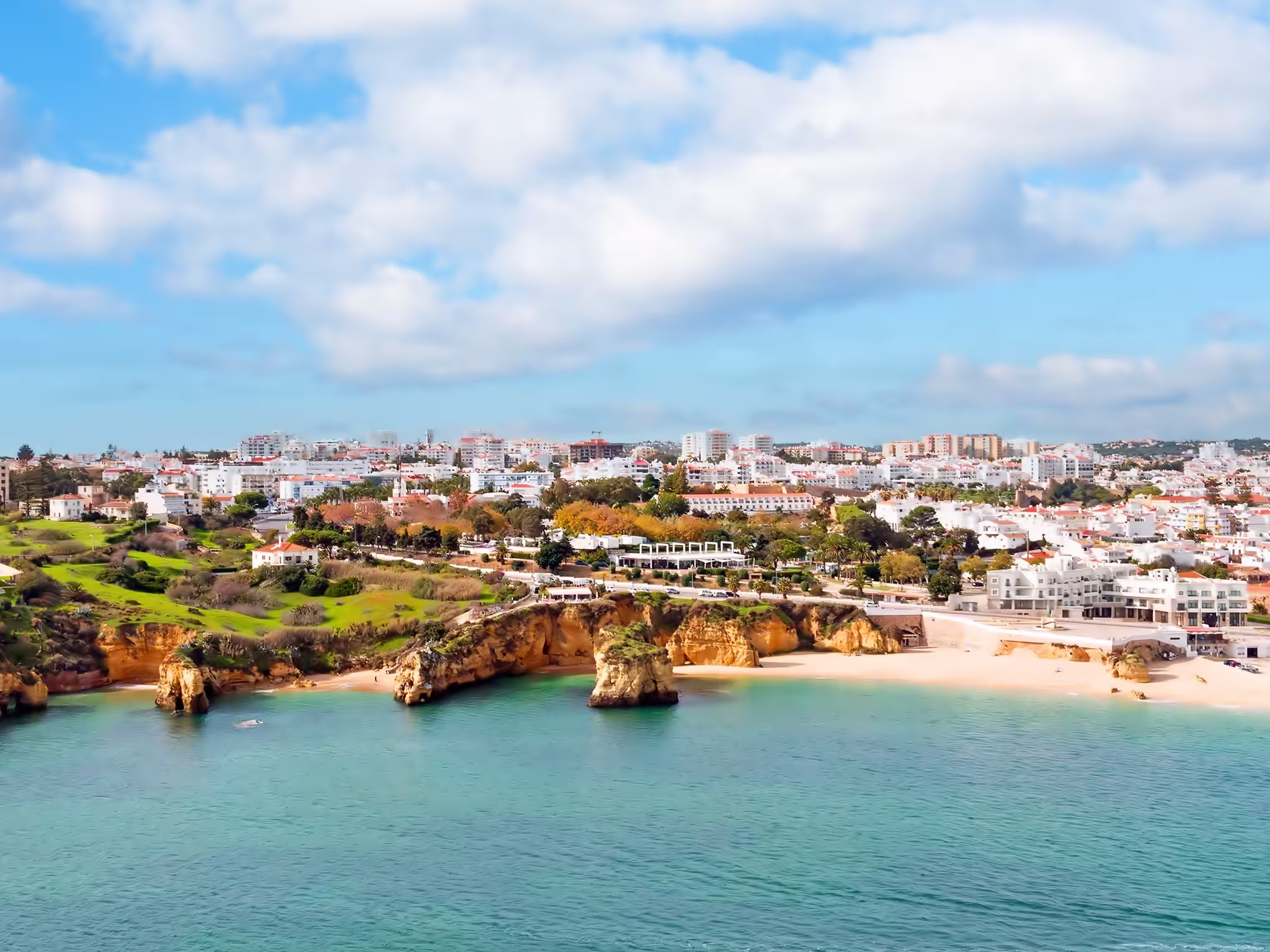 Aerial from the city Lagos in the Algarve in Portugal