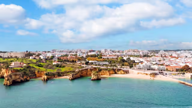 Aerial from the city Lagos in the Algarve in Portugal