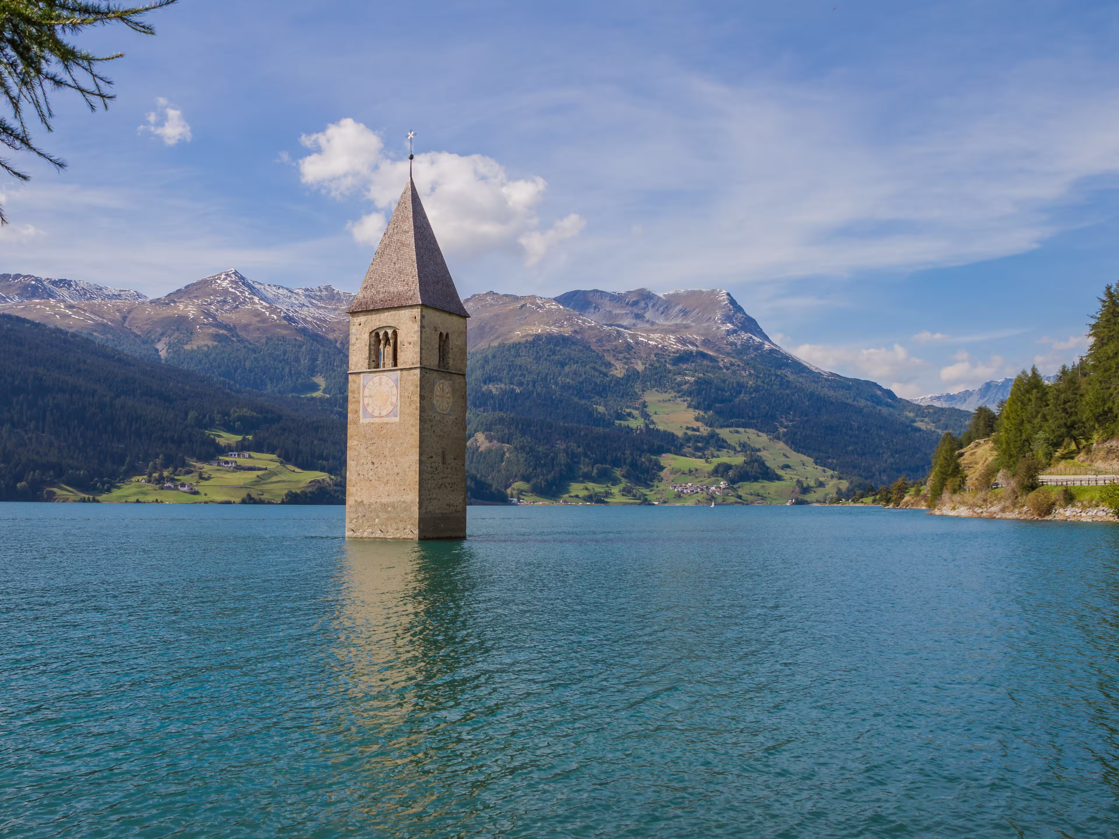 Sunken Church Tower In The Lake Lago di Resia Italy