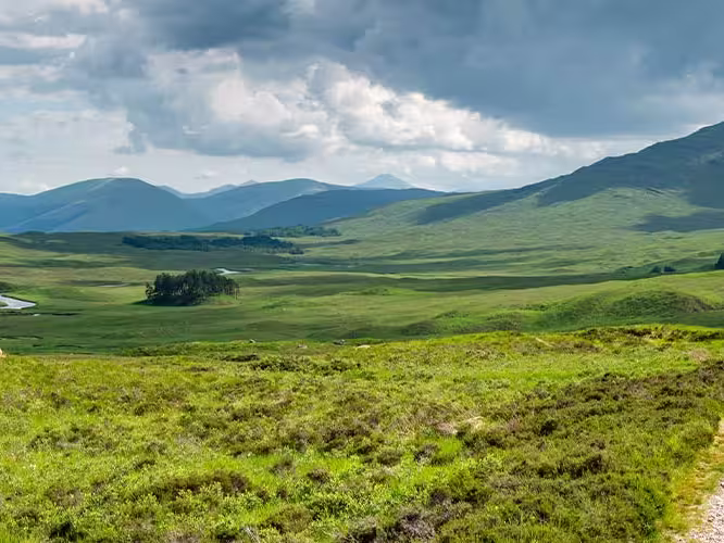 Panorama view of West Highland Way hike, near Fort William, Scotland