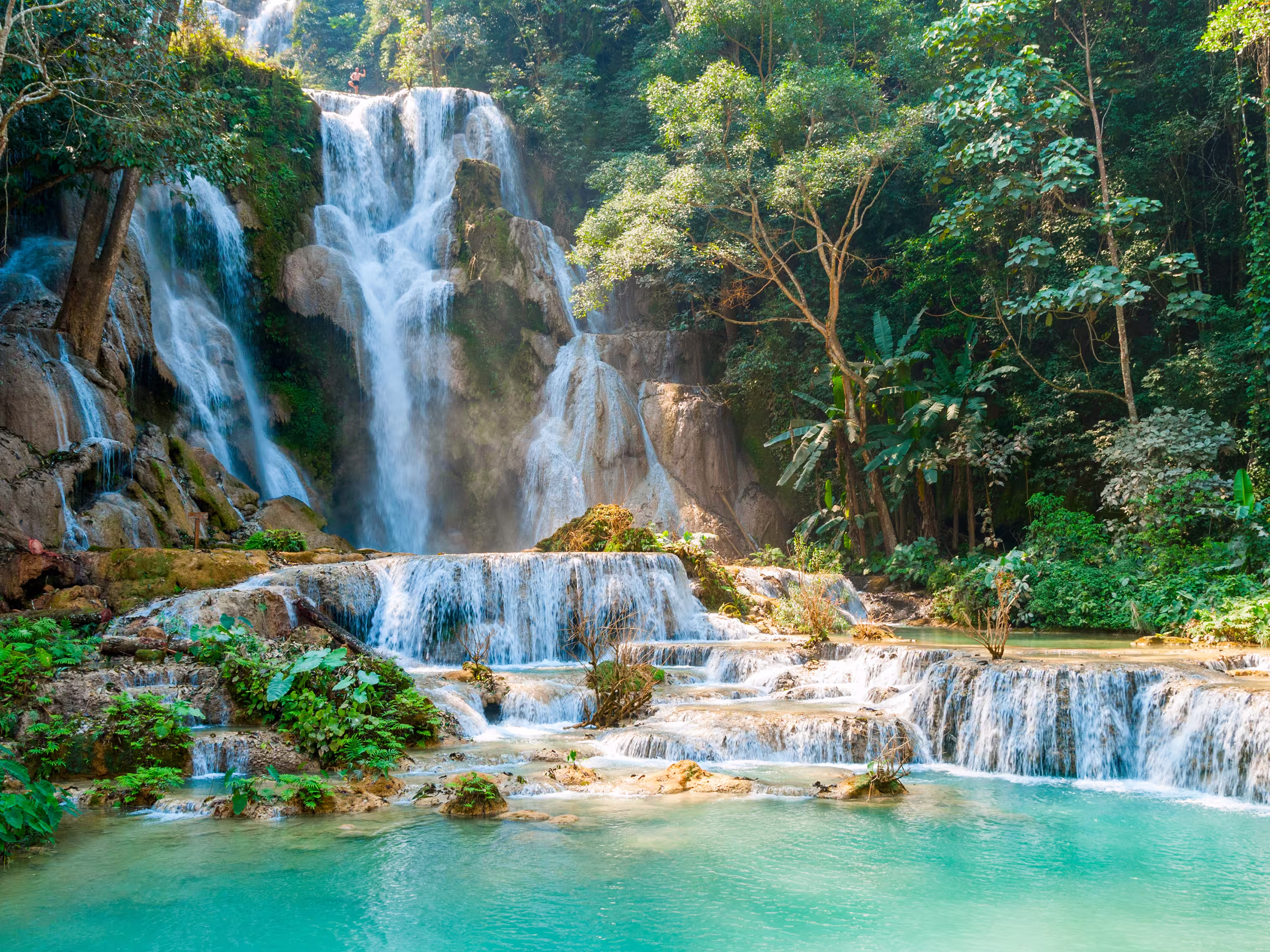 Turquoise water of Kuang Si waterfall, Luang Prabang, Laos