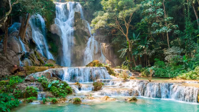 Turquoise water of Kuang Si waterfall, Luang Prabang, Laos