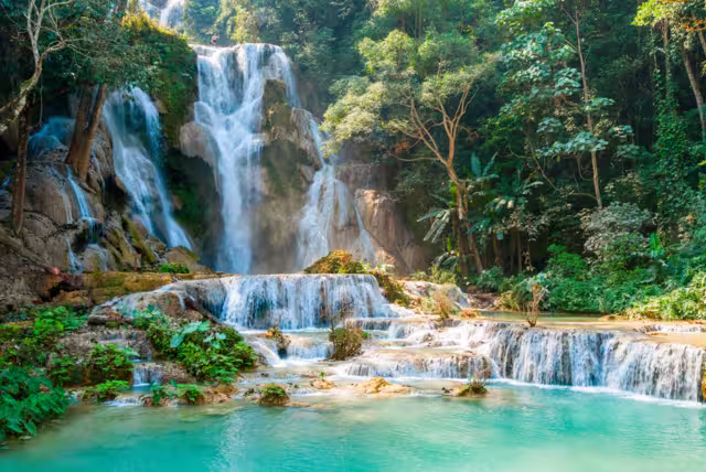 Turquoise water of Kuang Si waterfall, Luang Prabang, Laos