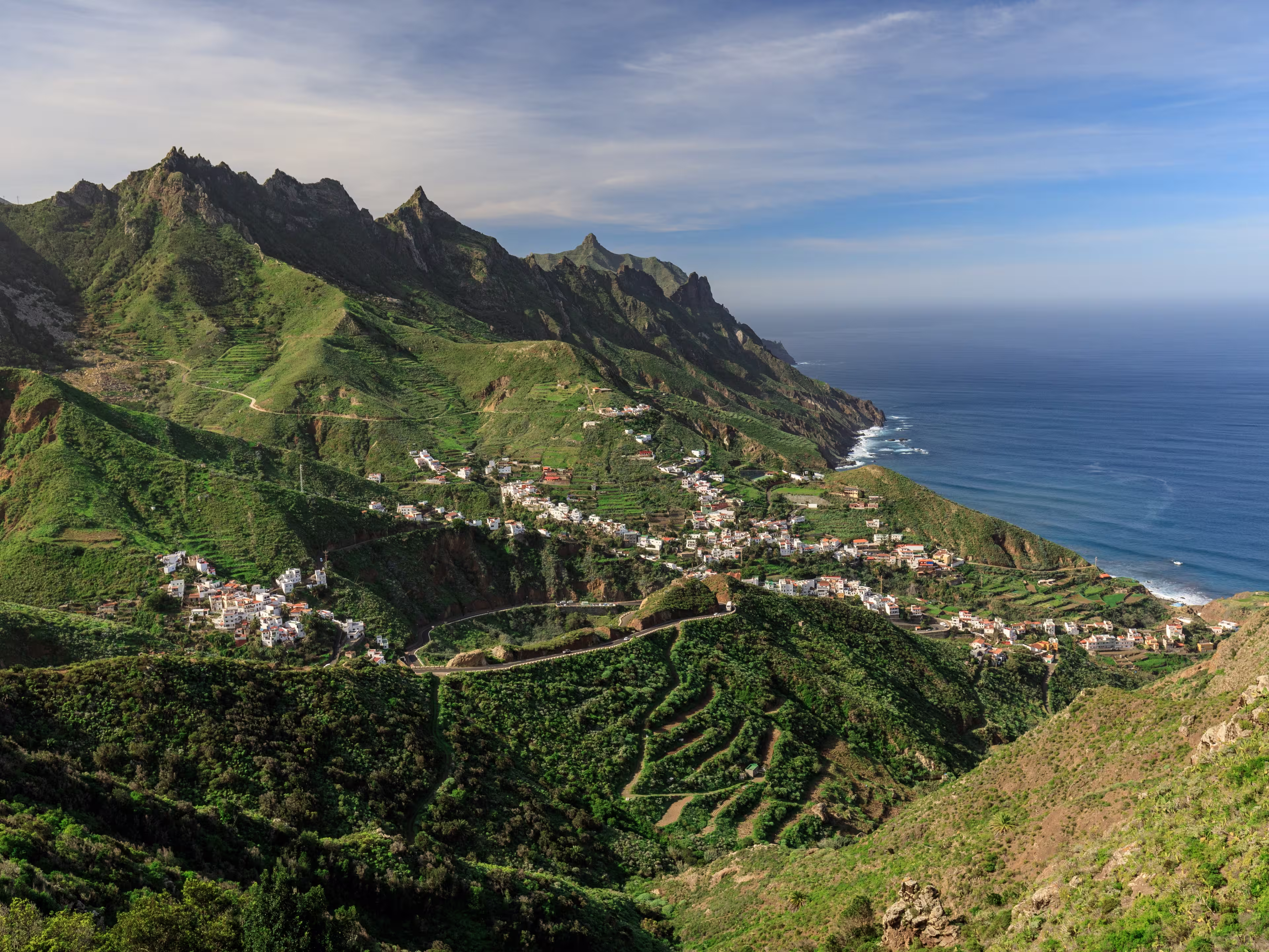 Panoramic view at the Azanos and Taganana from Mirador Risco Amogoje in Anaga Rural Park on Tenerife, Spain