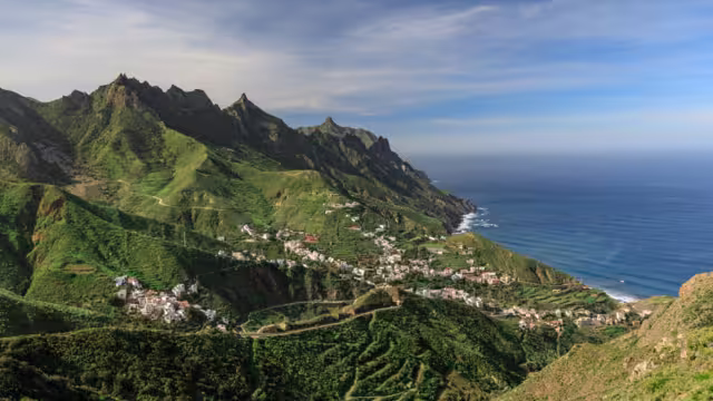 Panoramic view at the Azanos and Taganana from Mirador Risco Amogoje in Anaga Rural Park on Tenerife, Spain