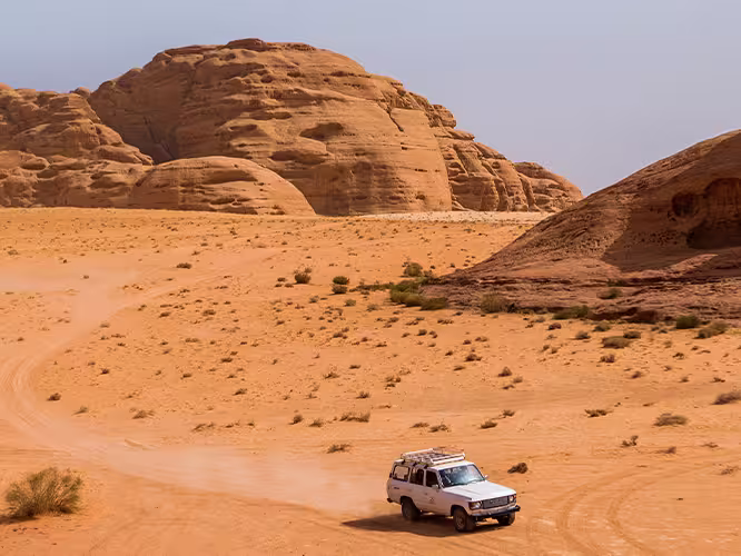 EEPJ - Vehicle in the middle of desert, Wadi Rum, Jordan