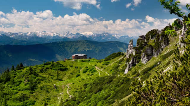 Blick auf die Hofpurglhütte im Dachstein, Österreich