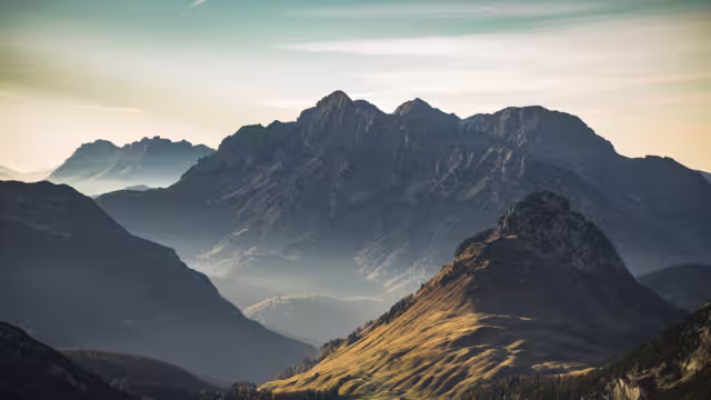 View of the Austrian mountains 'Loferer Steinberge' in the warm evening light