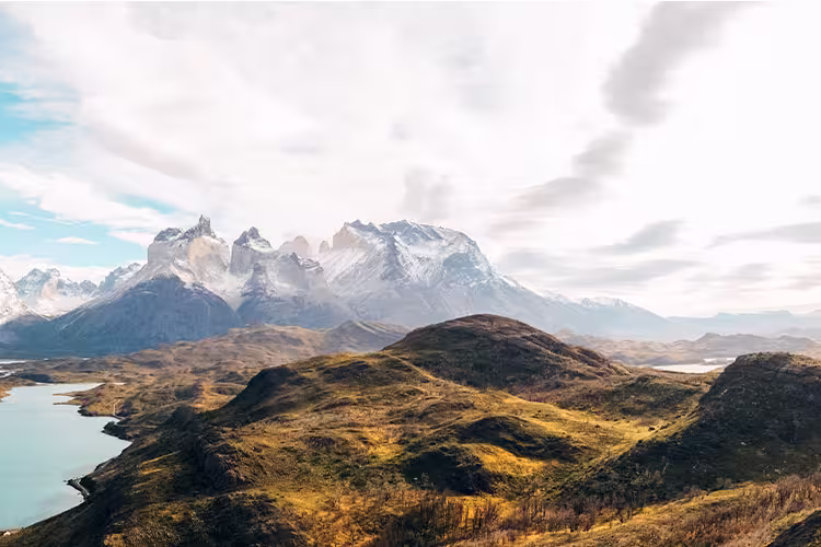 Panorama of the mountains in Torres del Paine National Park, Chile