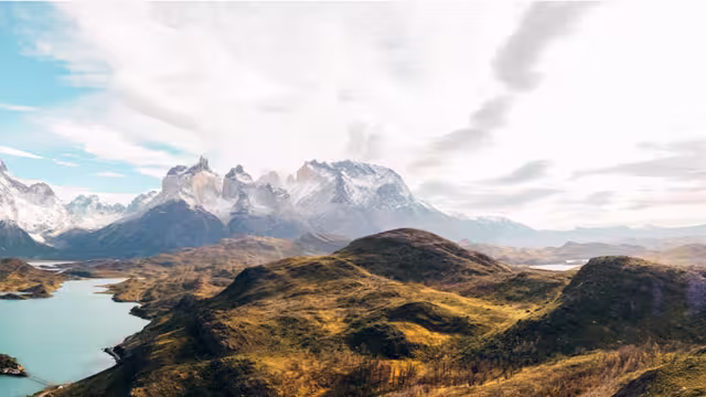 Panorama of the mountains in Torres del Paine National Park, Chile