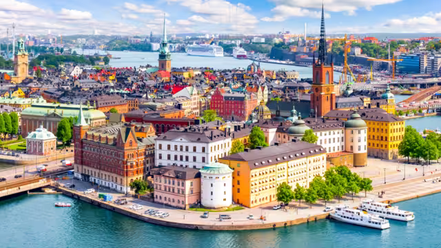 Stockholm old town (Gamla Stan) cityscape from City Hall top, Sweden