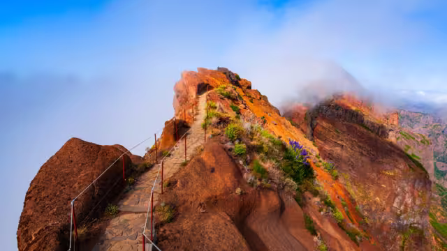 Pico do Arieiro to Pico Ruivo trek mysty landscape in Madeira island, Portugal
