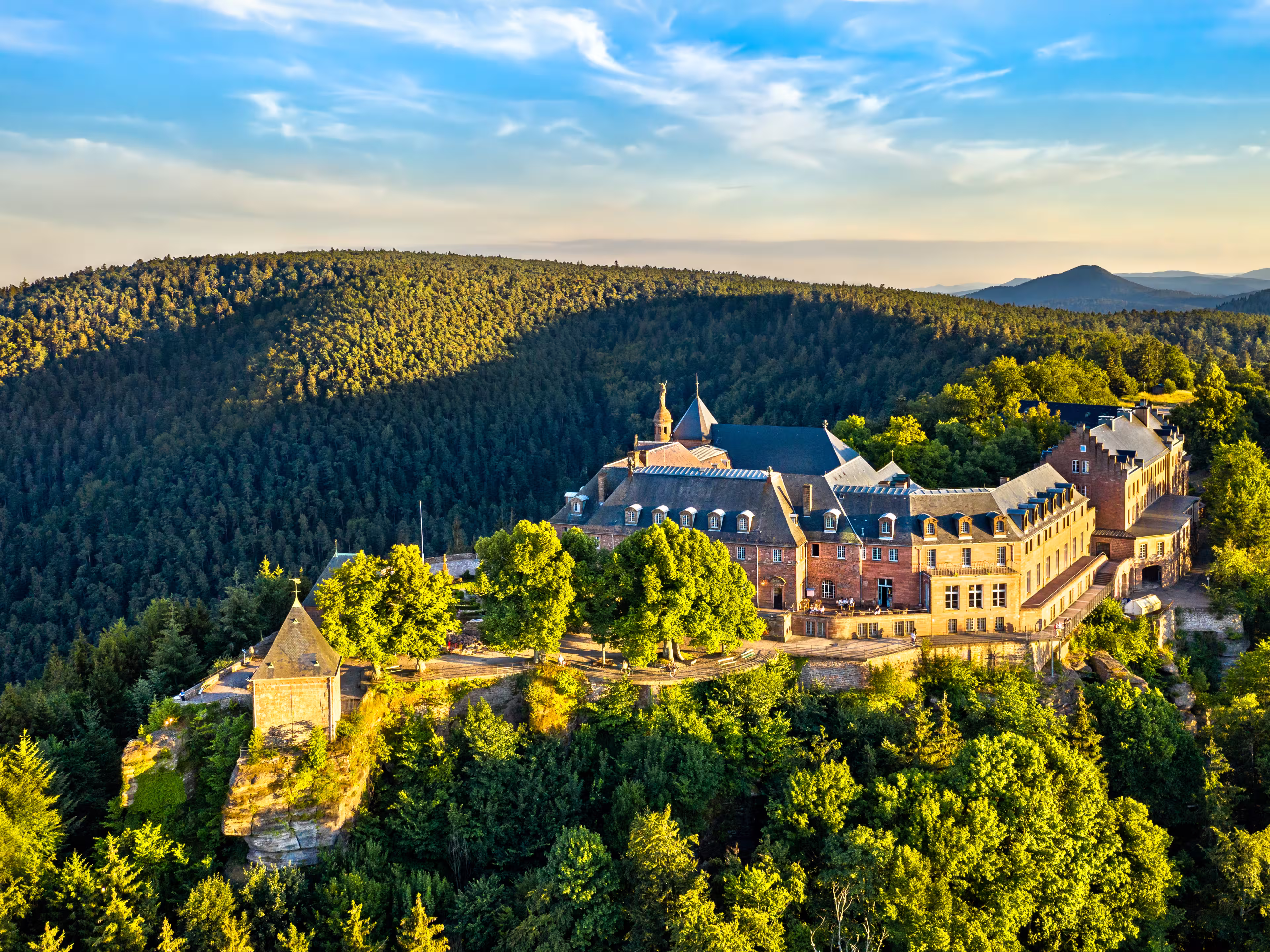Mont Sainte-Odile Abbey in the Vosges Mountains. Major tourist attraction in Alsace, France