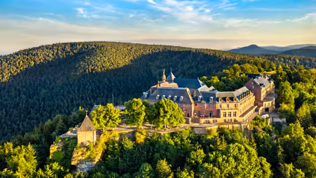 Mont Sainte-Odile Abbey in the Vosges Mountains. Major tourist attraction in Alsace, France