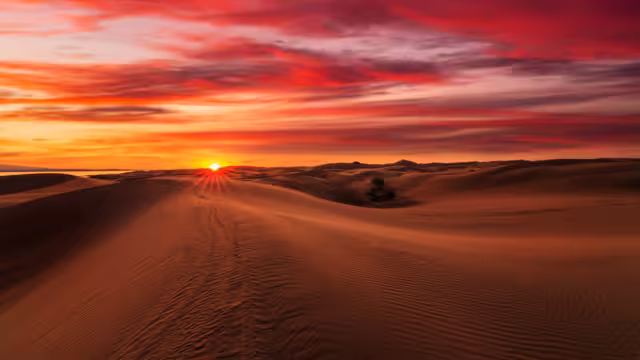 Beautiful sunset over the sand dunes in the Arabian Empty Quarter Desert, UAE. Rub' al Khali