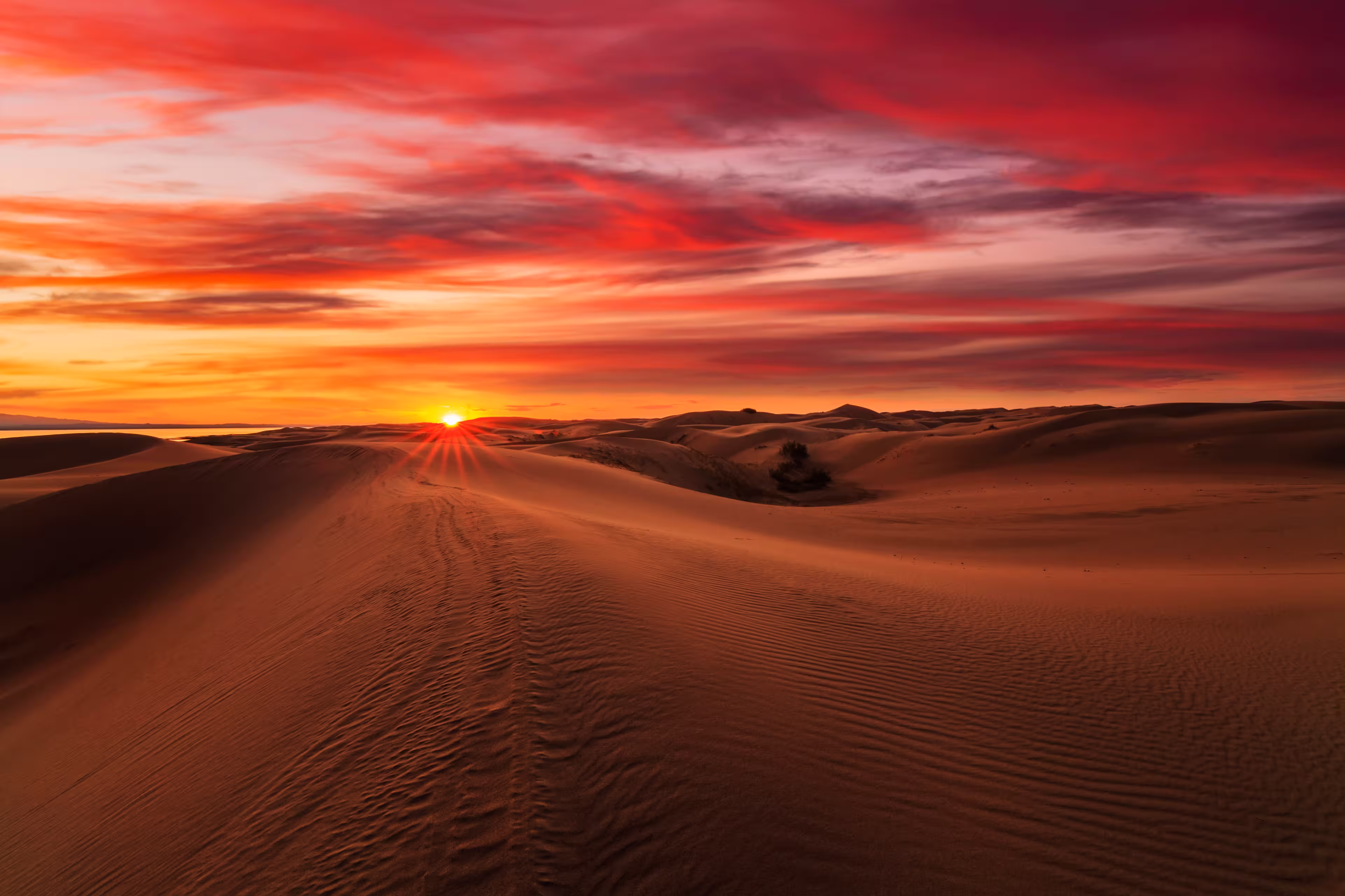 Beautiful sunset over the sand dunes in the Arabian Empty Quarter Desert, UAE. Rub' al Khali