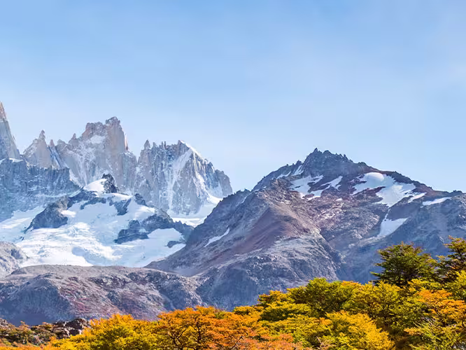 Traveller enjoying the view of Fitz Roy in the distance, Patagonia, El Chalten, Argentina