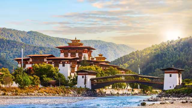 Punakha Dzong at the Mo Chhu river in Bhutan