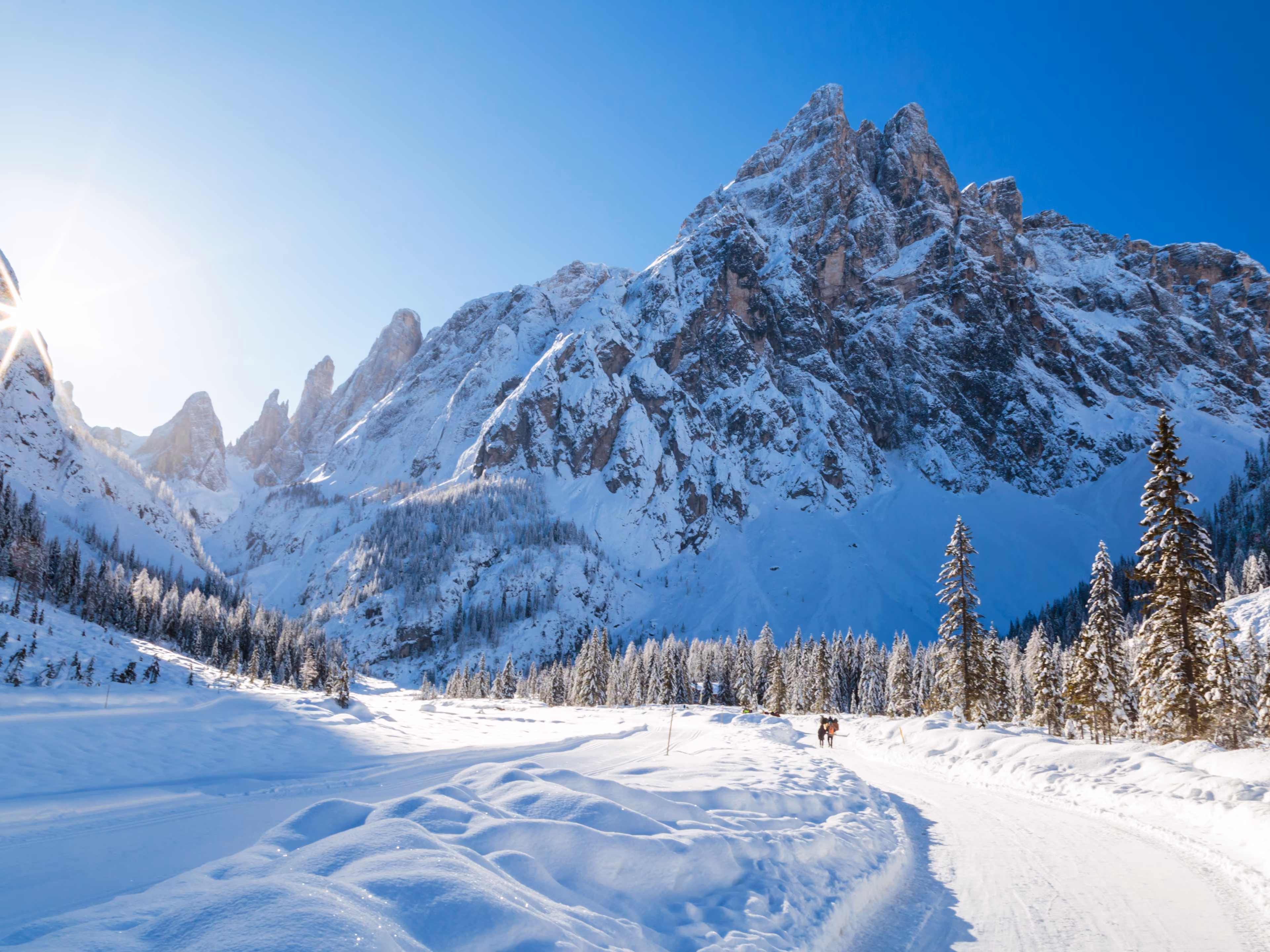 Sunny winter morning in the italian dolomites