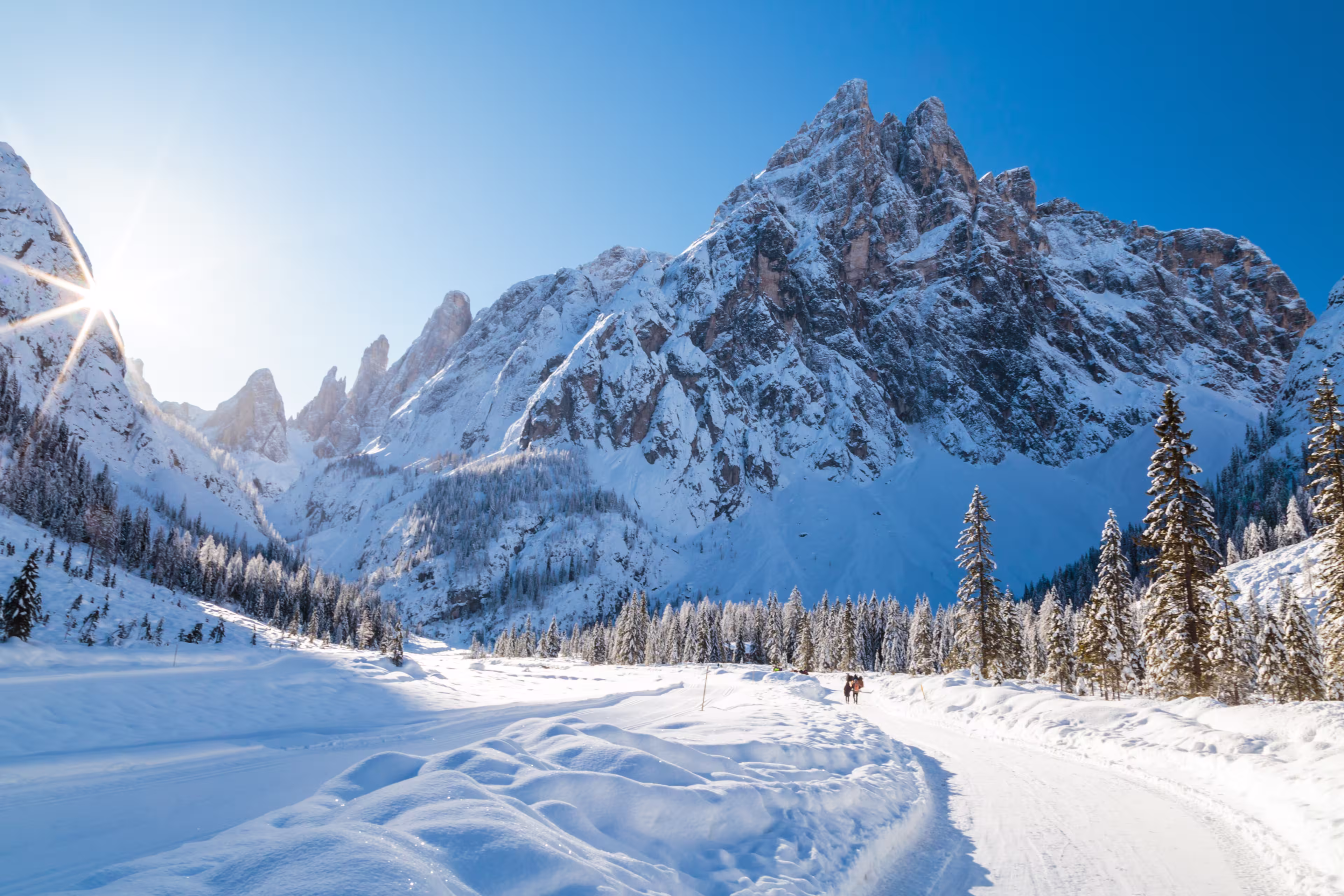 Sunny winter morning in the italian dolomites
