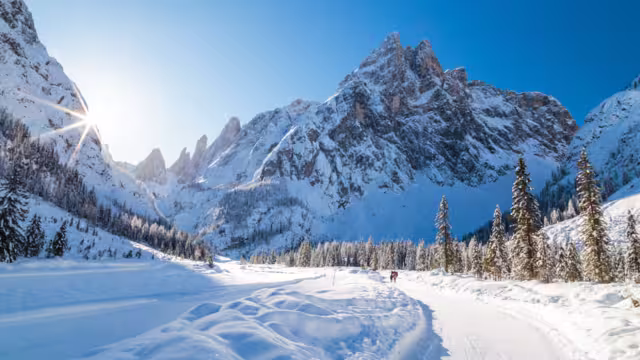 Sunny winter morning in the italian dolomites