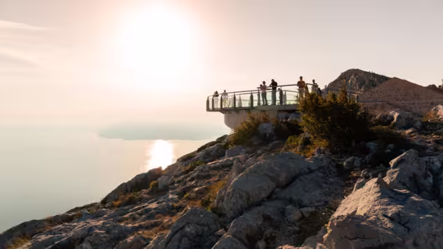 Podgora, Croatia - August 18, 2020. People walking on Biokovo Skywalk attraction