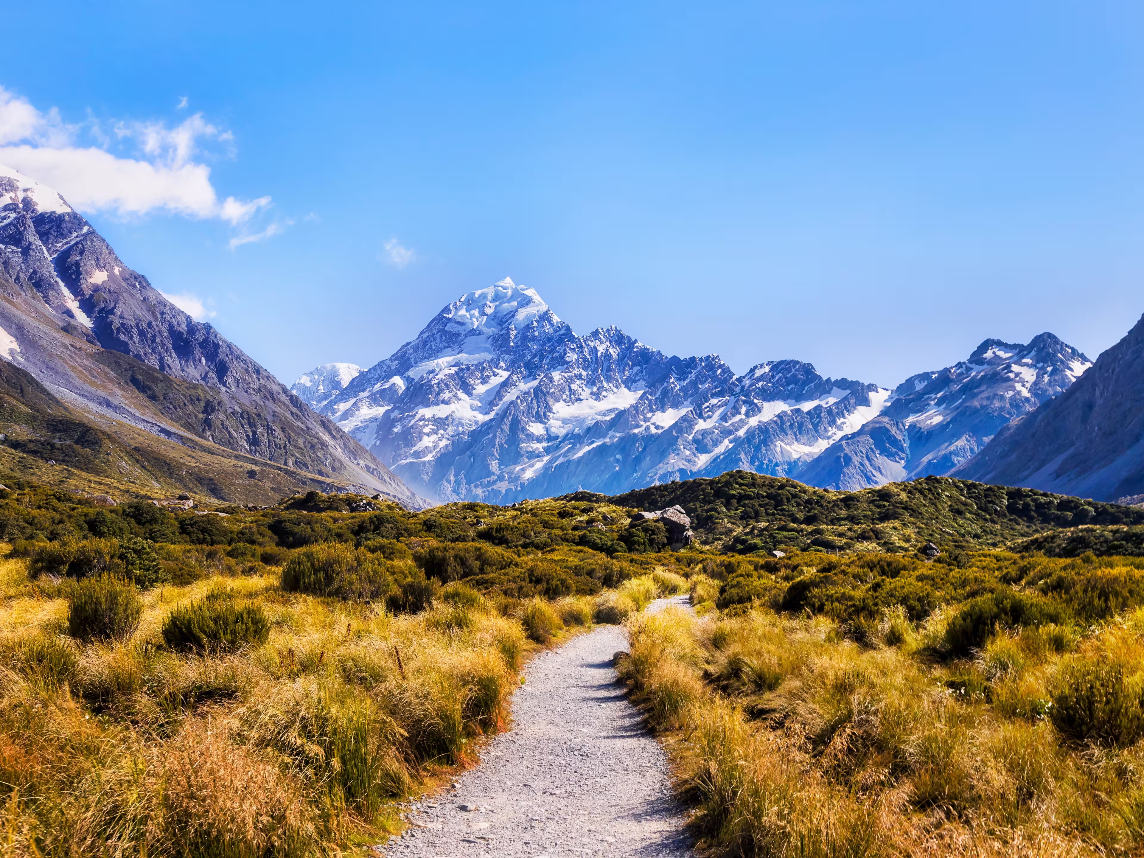 Hooker valley walking track to Mt Cook on South Island of new Zealand.