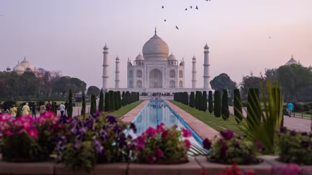 Sunrise at the Taj Mahal, one of the most iconic sites in the world