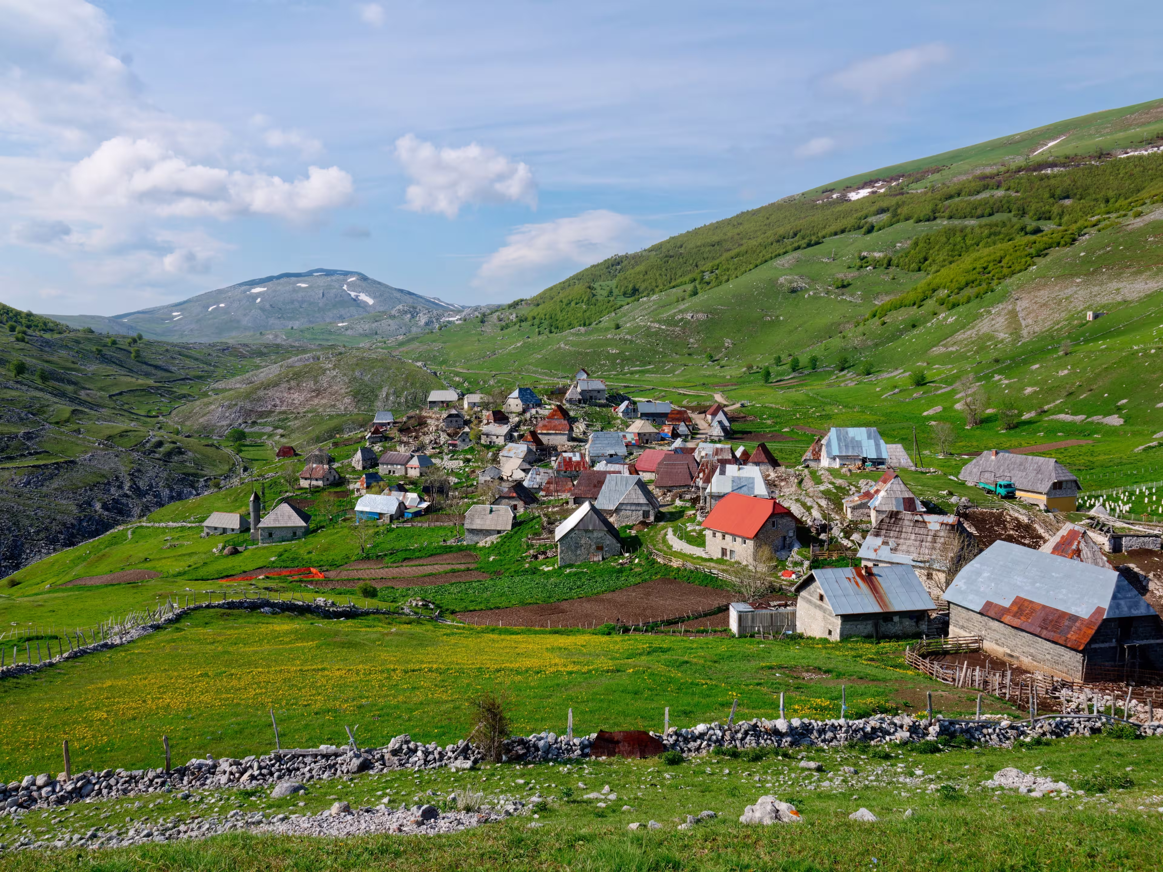 Mountain village Lukomir in Bosnia and Herzegovina. Unique and traditional village. Unique village in Europe. Medieval traditional way of living. Rural tourism and holidays.