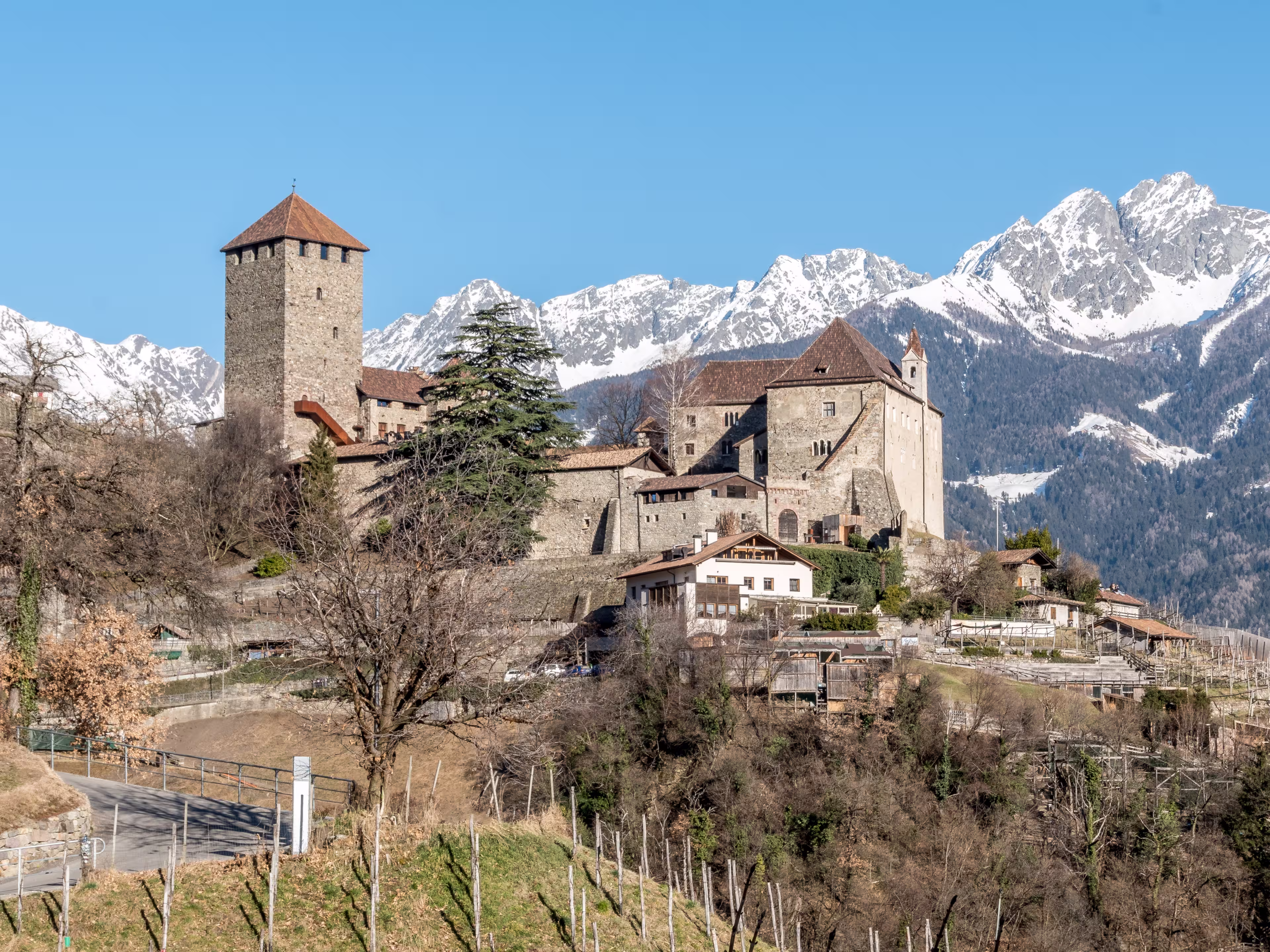 View to Tyrol Castle (Castel Tirolo, Schloss Tirol) in Merano (Meran) South Tirol - Italy - Südtirol - Alto Adige